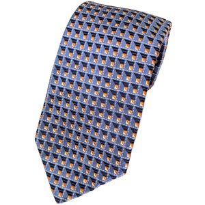 ERMENEGILDO ZEGNA Silk Tie Made in Italy Blue 3D Squares Print w/Orange & Gold